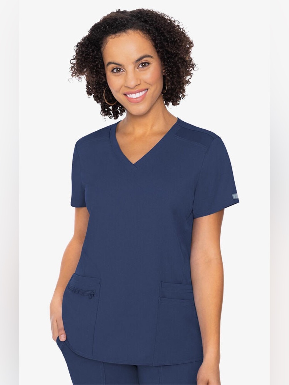 Women’s Med Couture Touch V-Neck Knit Back Scrub Top in Navy Size Medium